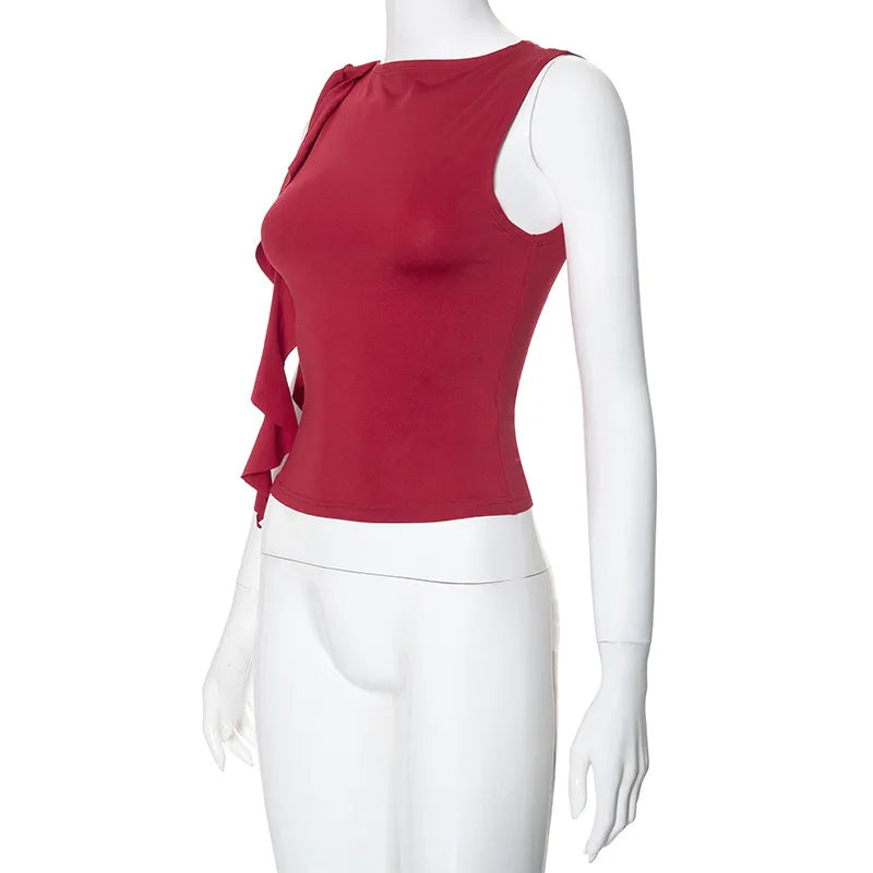 Summer Women'S Solid Color Vest Fluttering Tassel Sleeveless