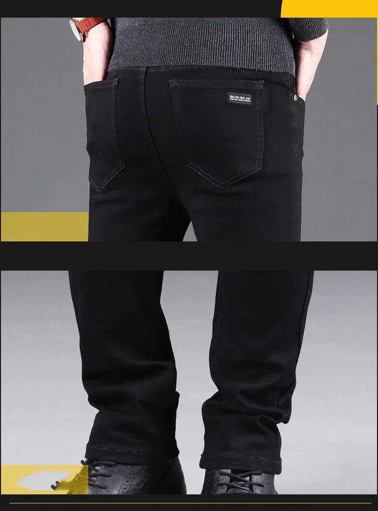 Men's Pure Black Slim Jeans Straight