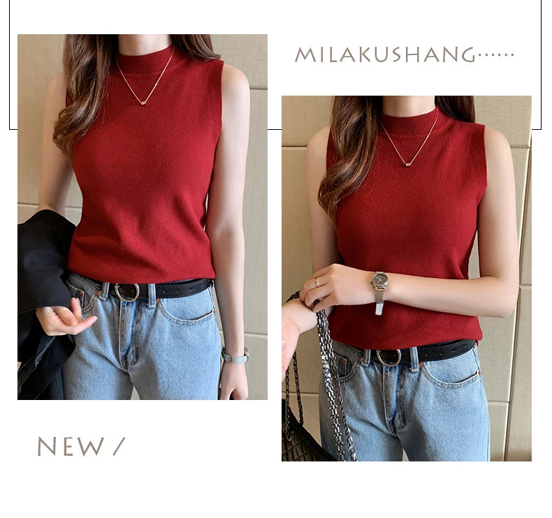Versatile Knit Sleeveless Tops Women