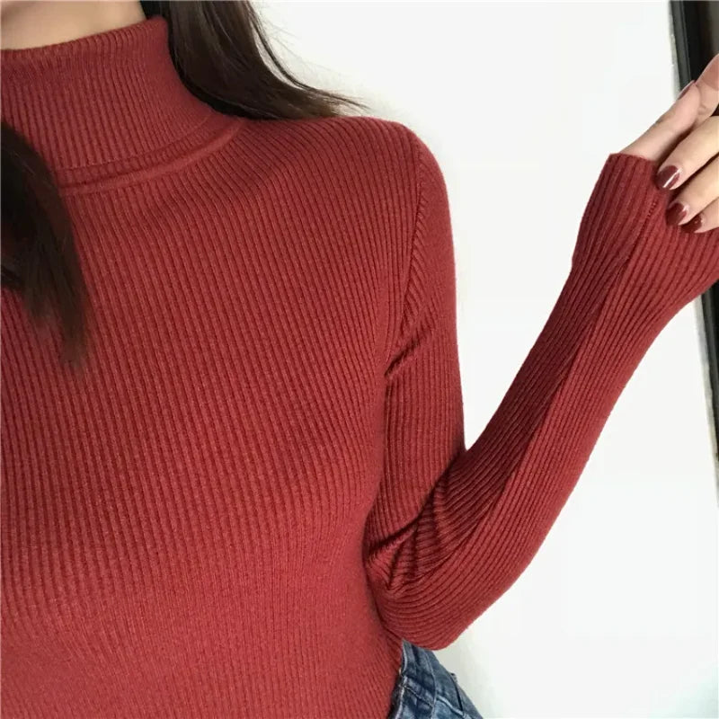 Autumn Winter Thick Sweater Women Knitted Ribbed Pullover Sweater