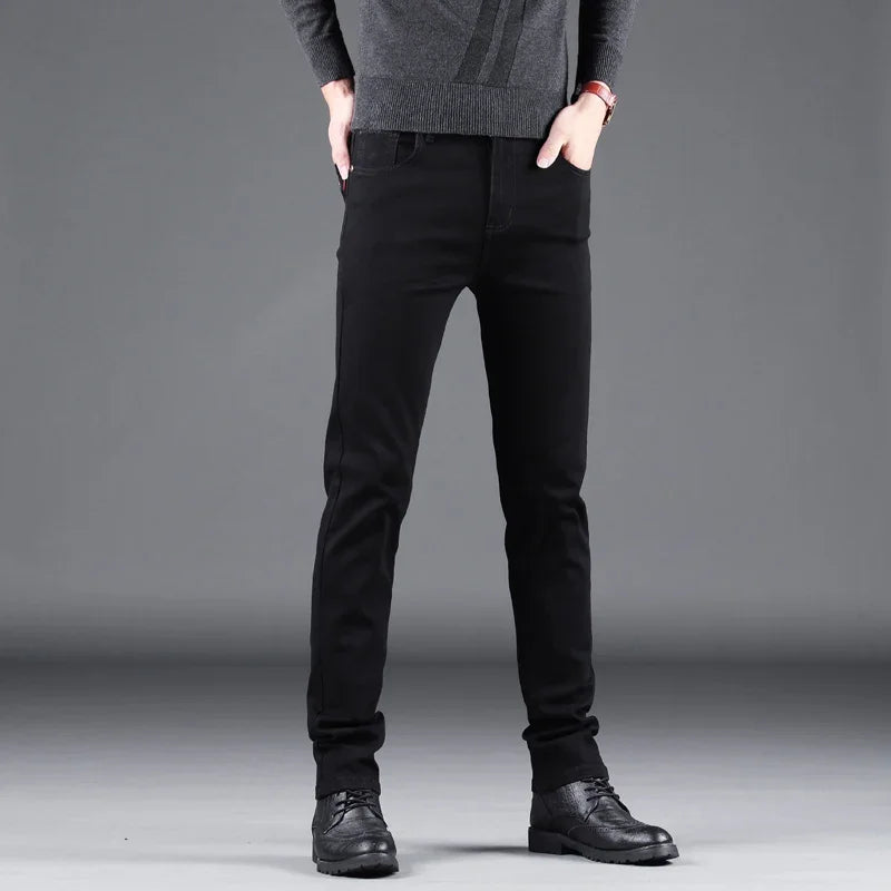 Men's Pure Black Slim Jeans Straight