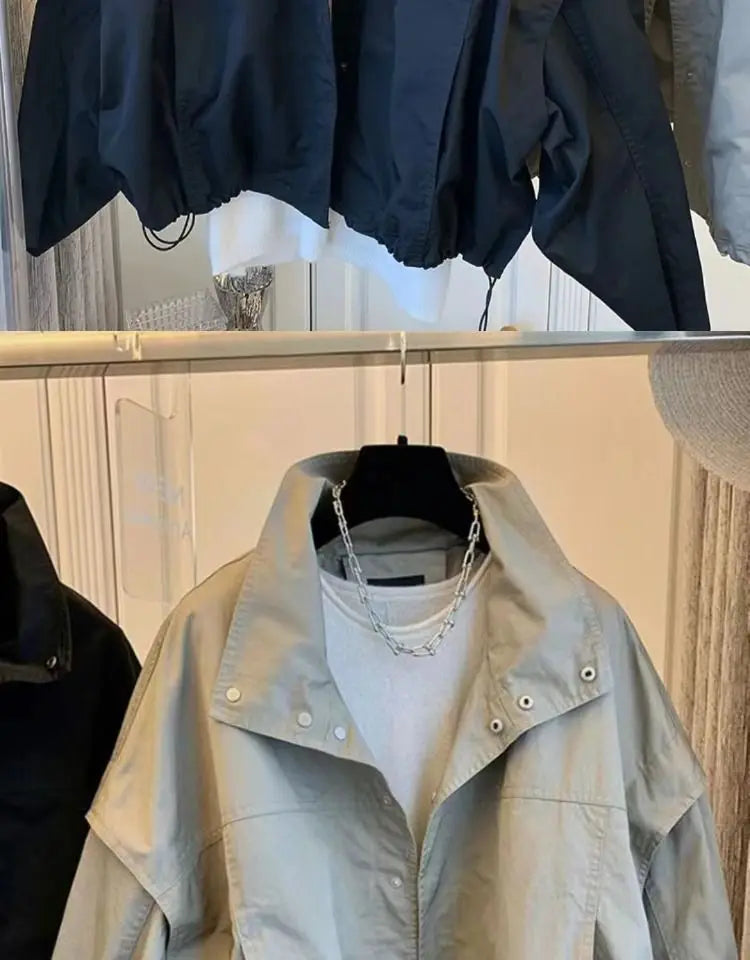 New Women's Trench Coat Outerwear Loose Short Jacket