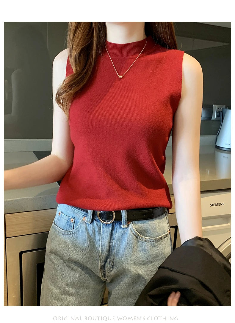 Versatile Knit Sleeveless Tops Women