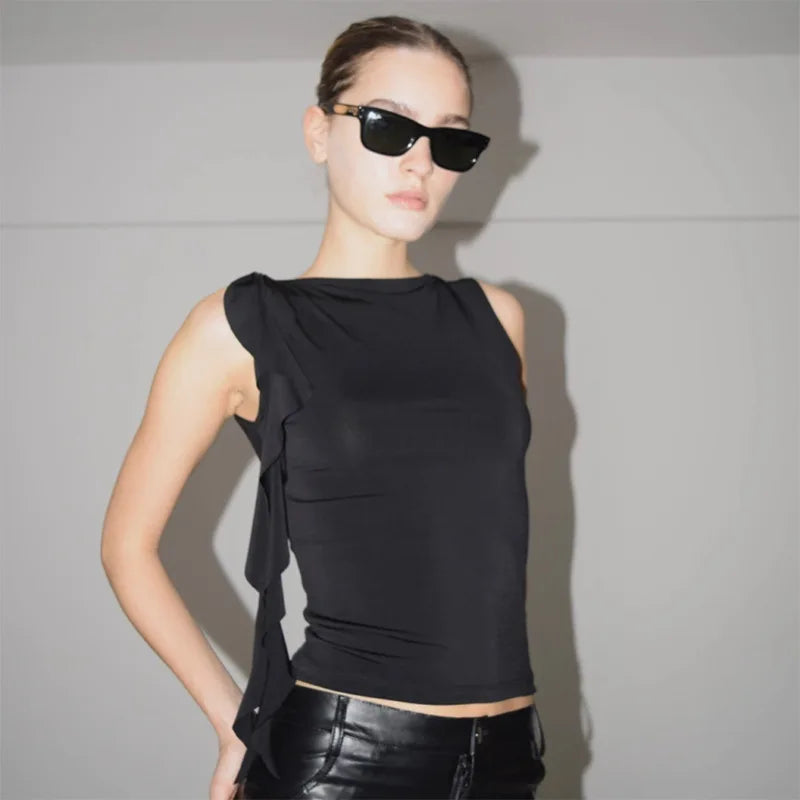 Summer Women'S Solid Color Vest Fluttering Tassel Sleeveless