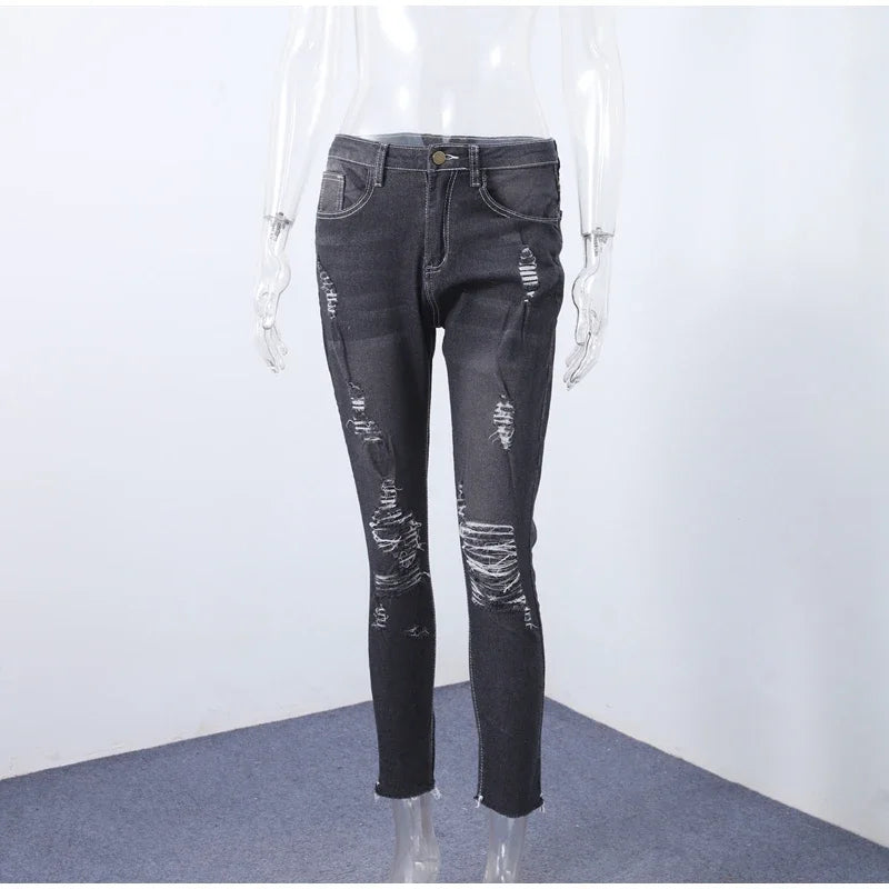 Women Ripped Jeans Tight Fitting