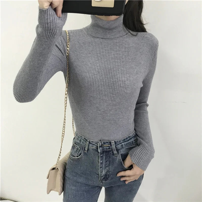 Autumn Winter Thick Sweater Women Knitted Ribbed Pullover Sweater