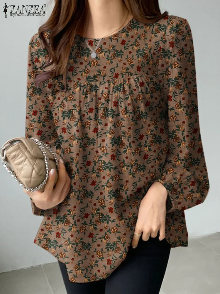 ZANZEA Women Floral Printed Blouse Bohemian Holiday Tops