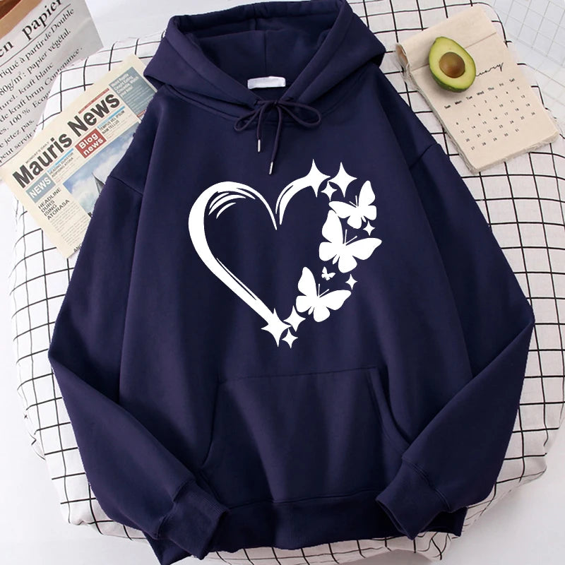 Combination of Love and Butterfly Pattern Long Sleeve Hoodies Women's
