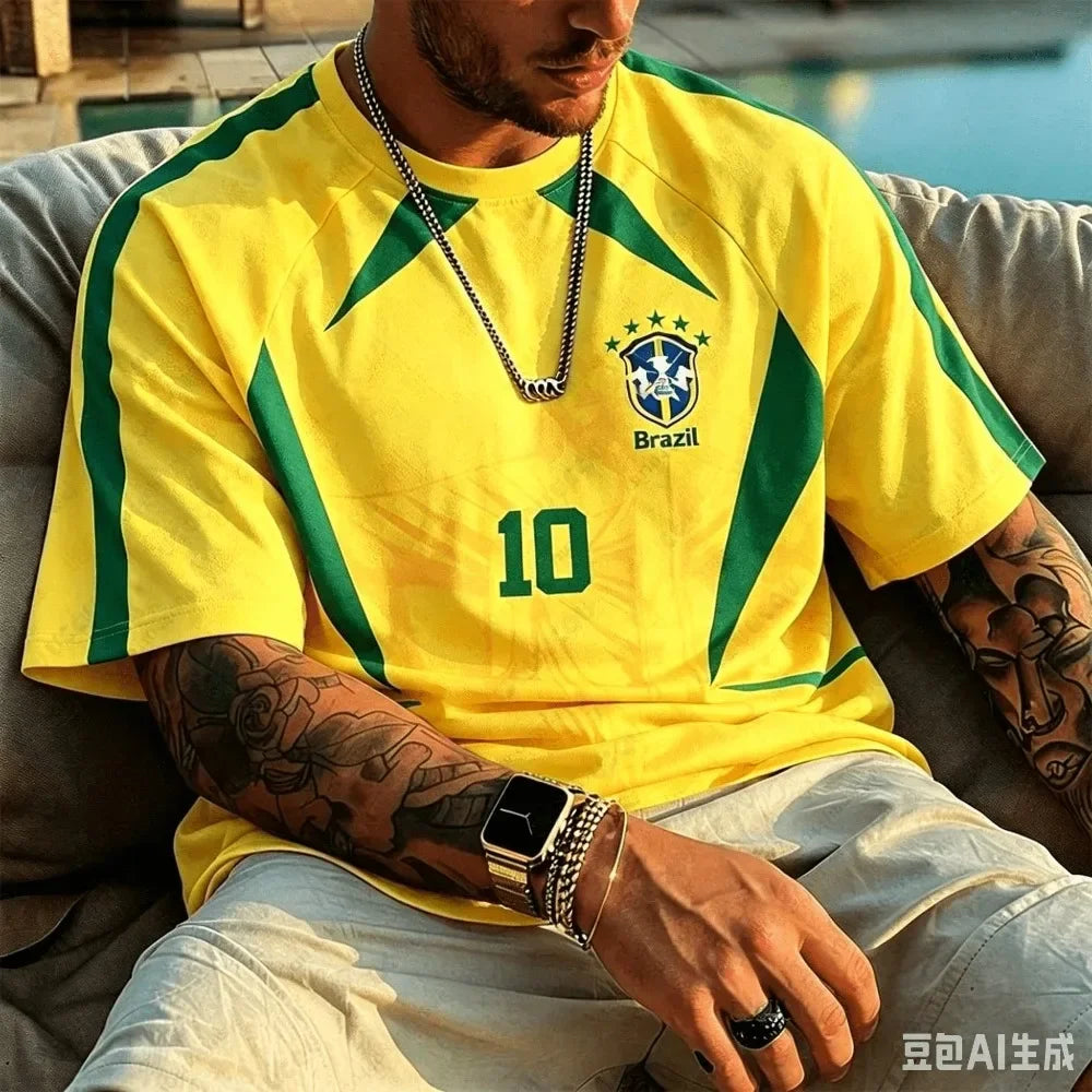Brazil No.10 Retro Football Suit Men's and Women's 3D Printed T-shirt
