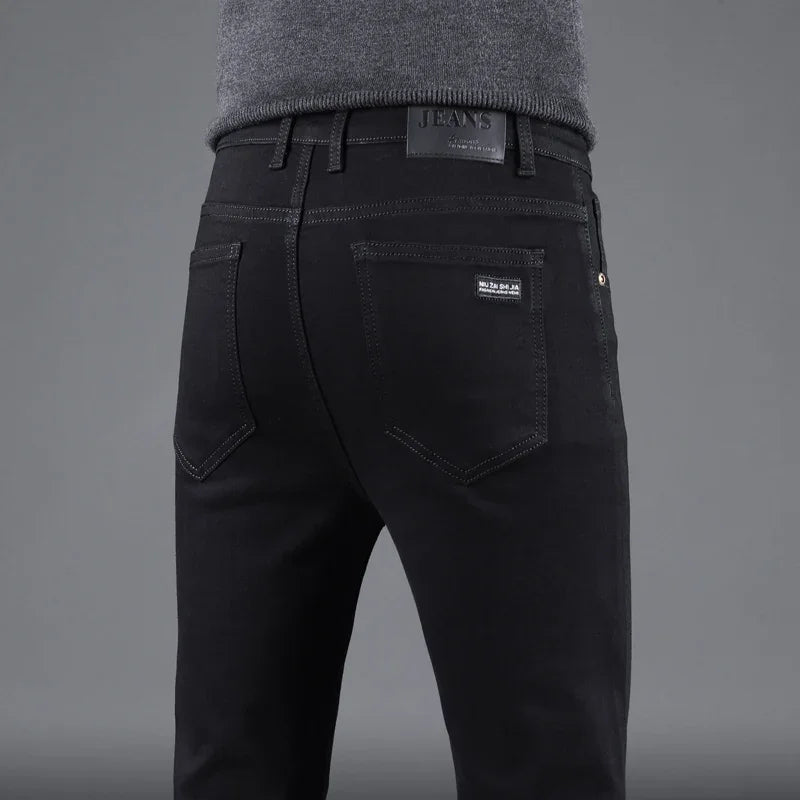 Men's Pure Black Slim Jeans Straight