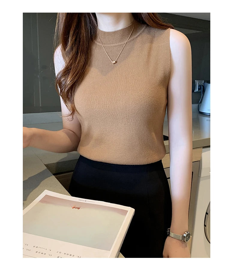 Versatile Knit Sleeveless Tops Women