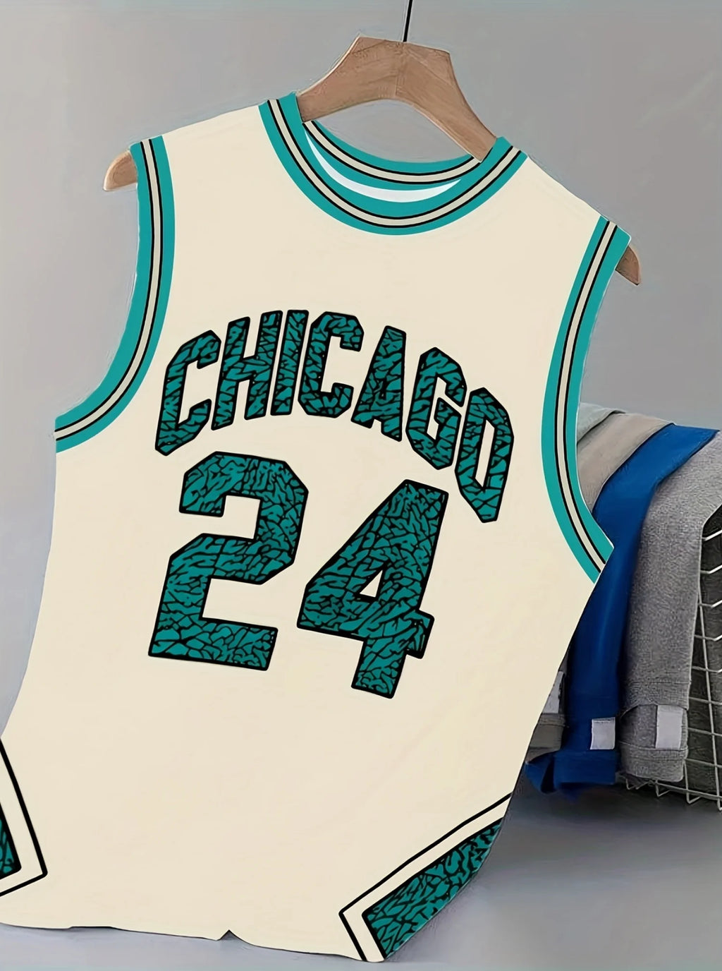 Summer Men's CHICAGO NO.24 Graphic Tank Top Sleeveless Basketball Jersey