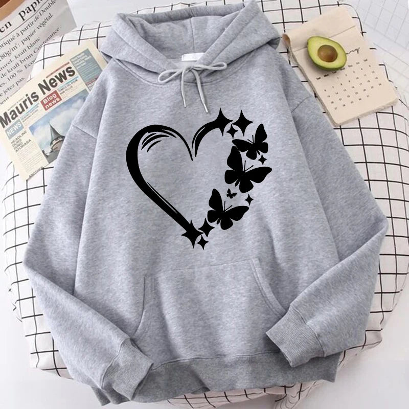 Combination of Love and Butterfly Pattern Long Sleeve Hoodies Women's