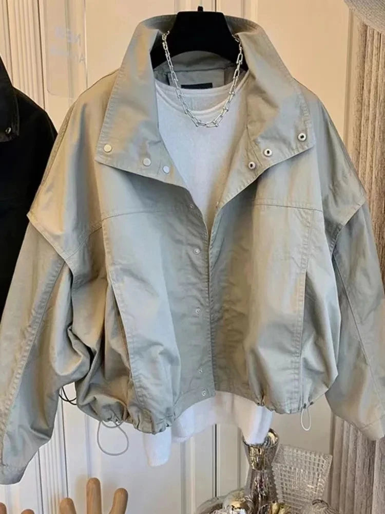 New Women's Trench Coat Outerwear Loose Short Jacket