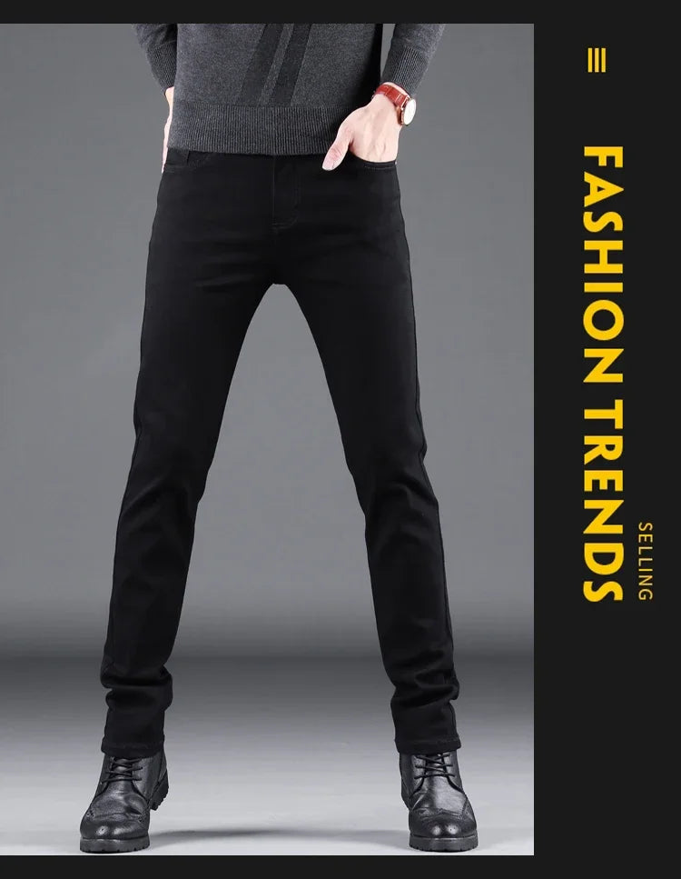 Men's Pure Black Slim Jeans Straight