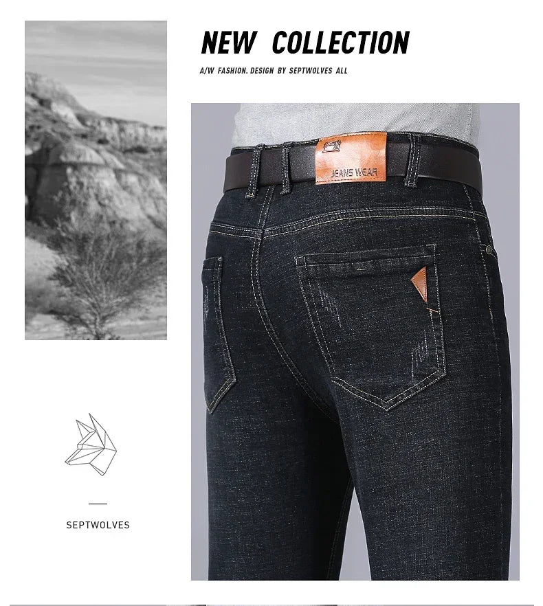 Straight Jeans Men New Stretch Slim Fit