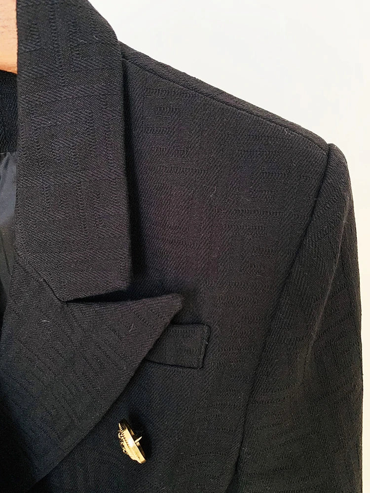 Designer Jacket Women's Double Breasted Lion Buttons Monogram Jacquard Belted Blazer