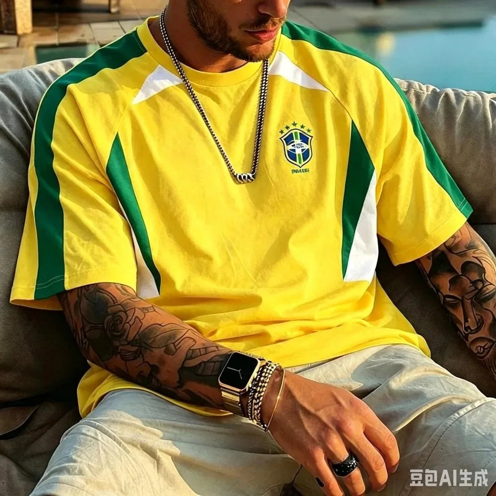 Brazil No.10 Retro Football Suit Men's and Women's 3D Printed T-shirt