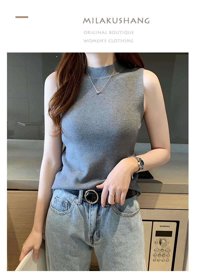 Versatile Knit Sleeveless Tops Women