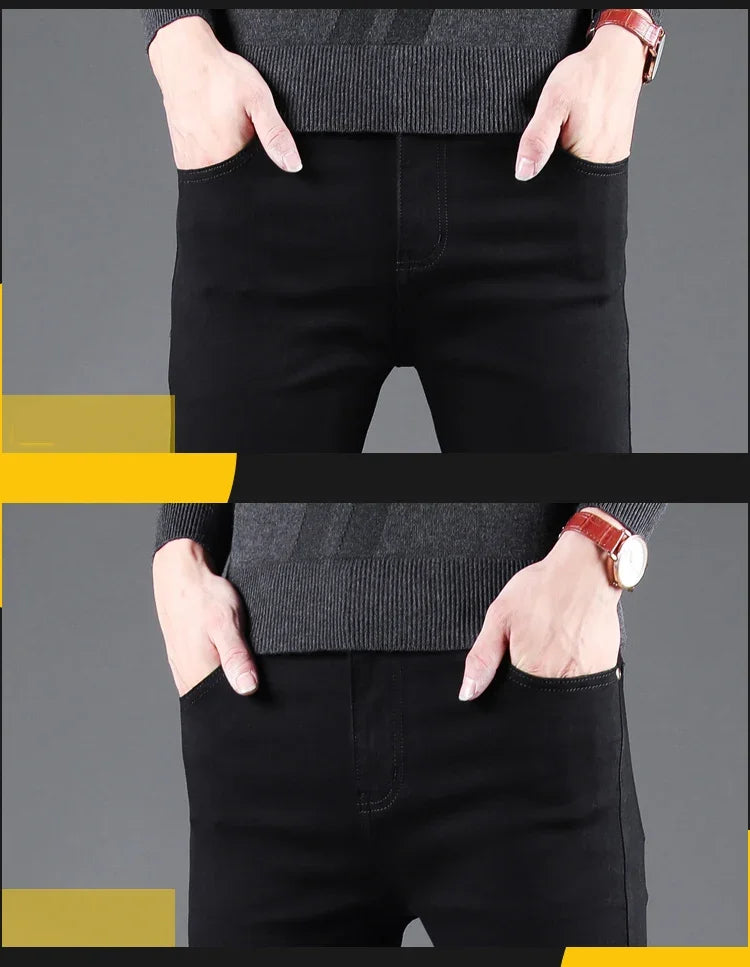 Men's Pure Black Slim Jeans Straight
