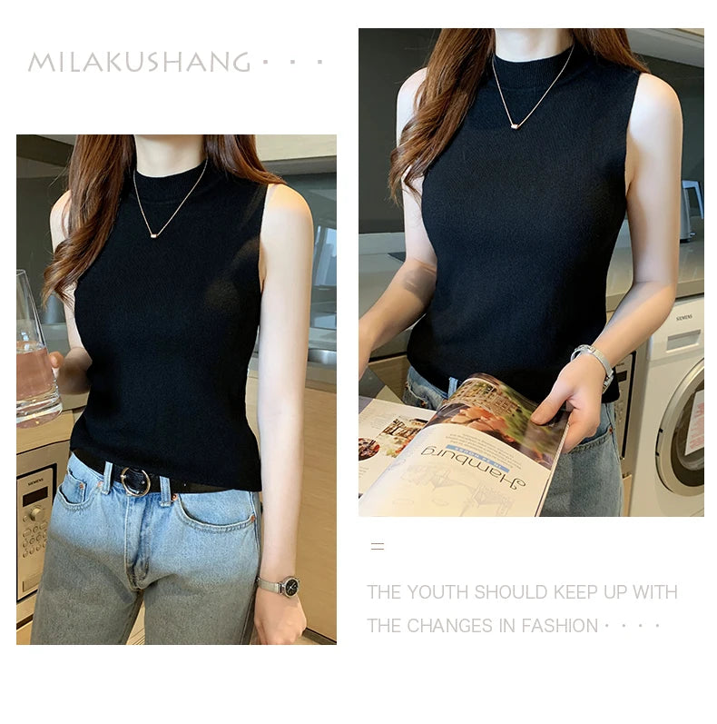 Versatile Knit Sleeveless Tops Women