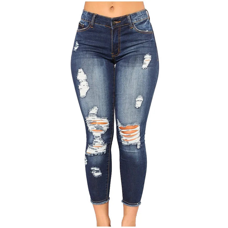 Women Ripped Jeans Tight Fitting