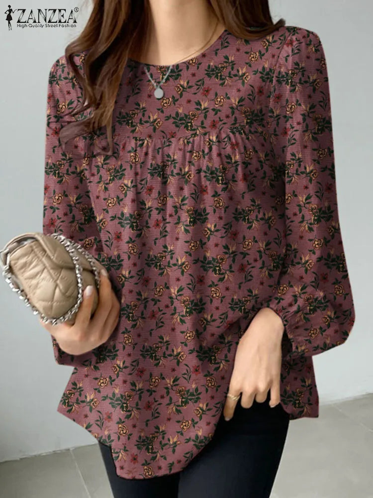ZANZEA Women Floral Printed Blouse Bohemian Holiday Tops