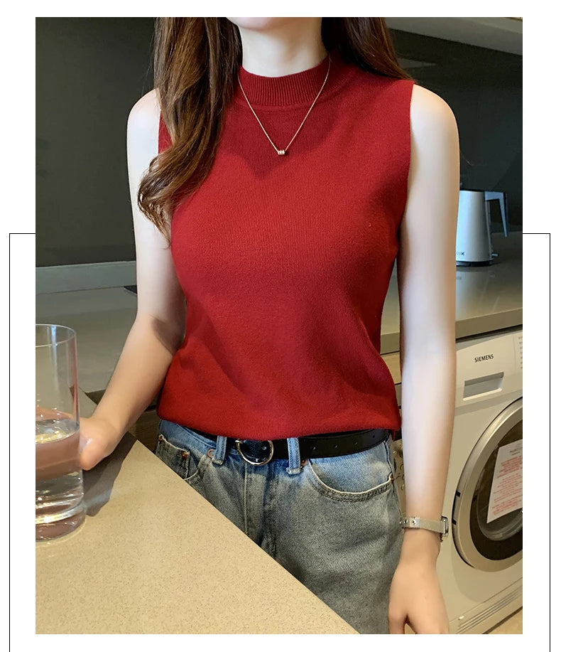 Versatile Knit Sleeveless Tops Women