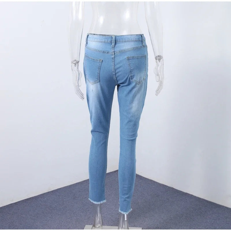 Women Ripped Jeans Tight Fitting