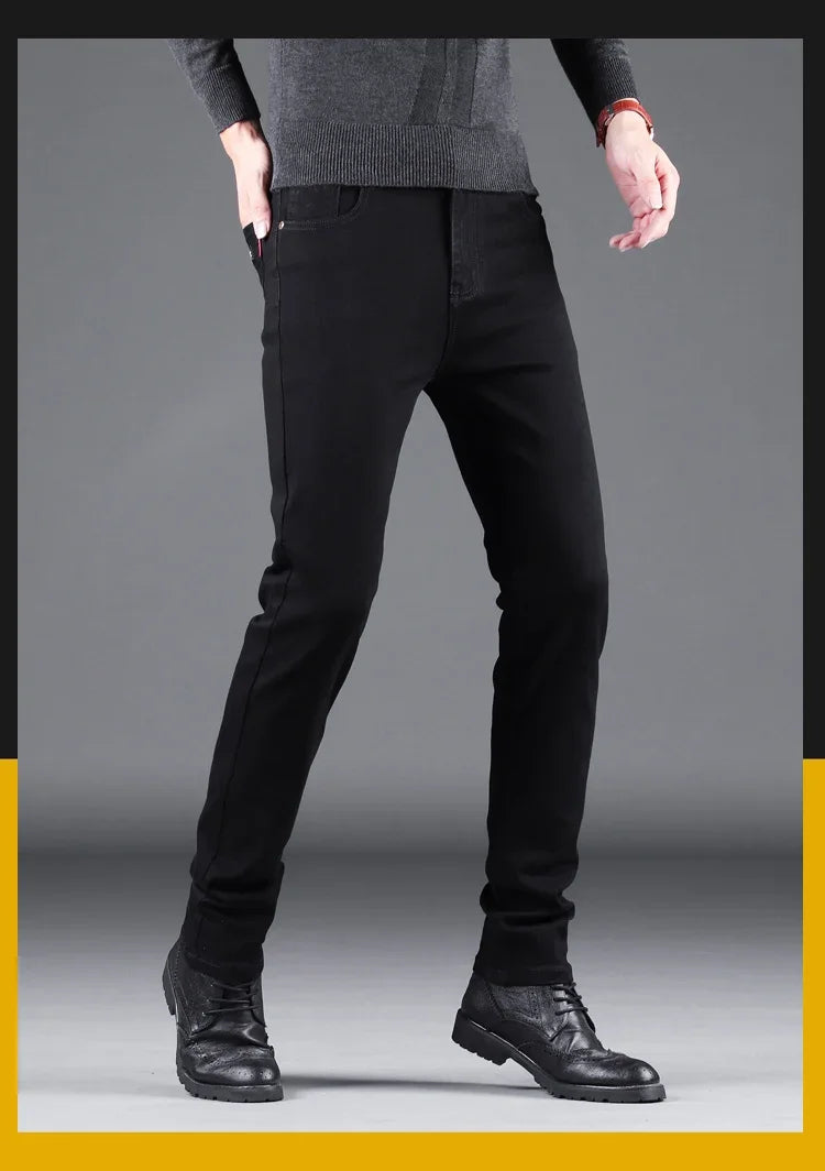 Men's Pure Black Slim Jeans Straight
