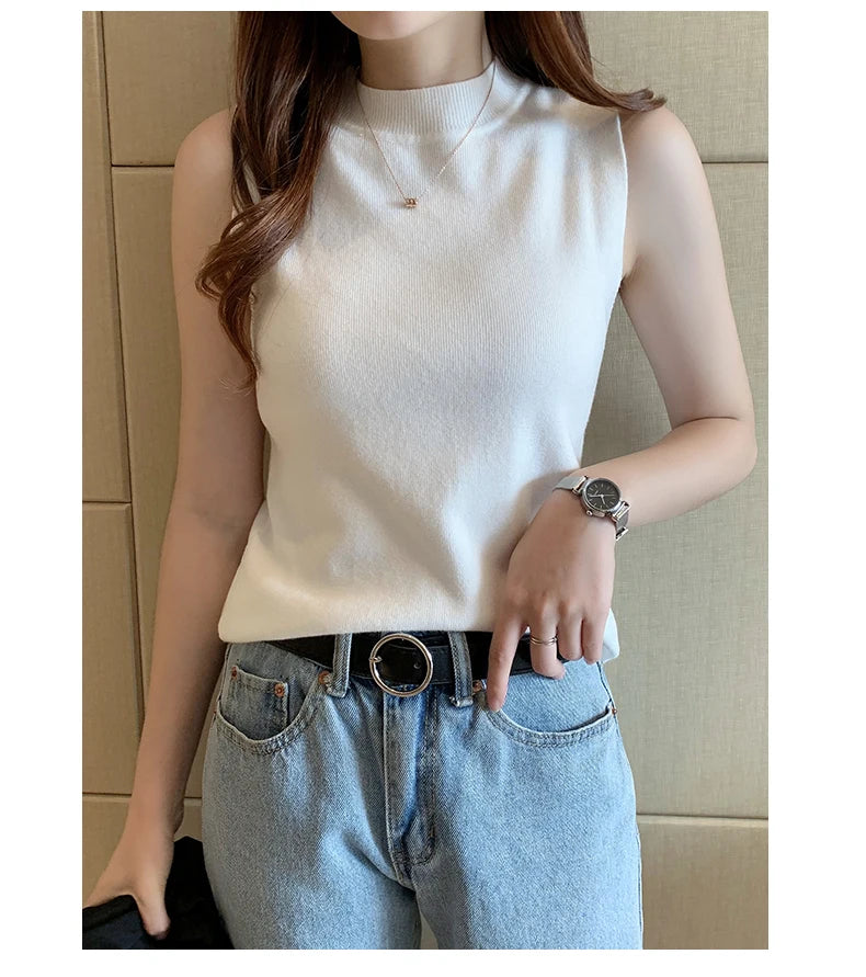 Versatile Knit Sleeveless Tops Women
