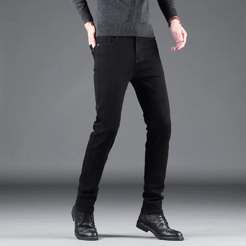 Men's Pure Black Slim Jeans Straight