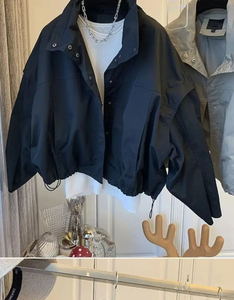New Women's Trench Coat Outerwear Loose Short Jacket