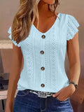 Spring/Summer new women's fashion ruffle sleeve V-neck T-shirt