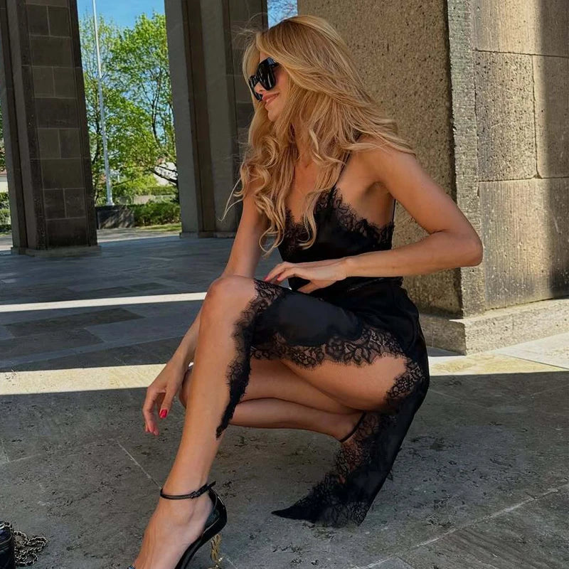 MUJER 2025 Lace Slip Dress Woman Black Backless Short Dresses