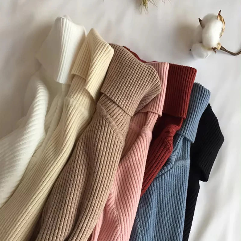 Autumn Winter Thick Sweater Women Knitted Ribbed Pullover Sweater