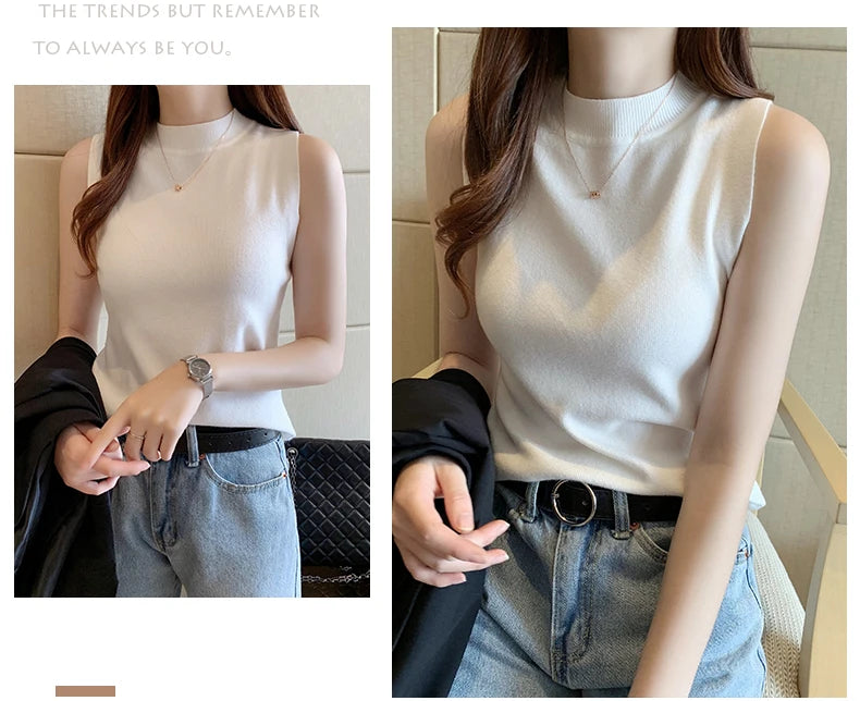 Versatile Knit Sleeveless Tops Women