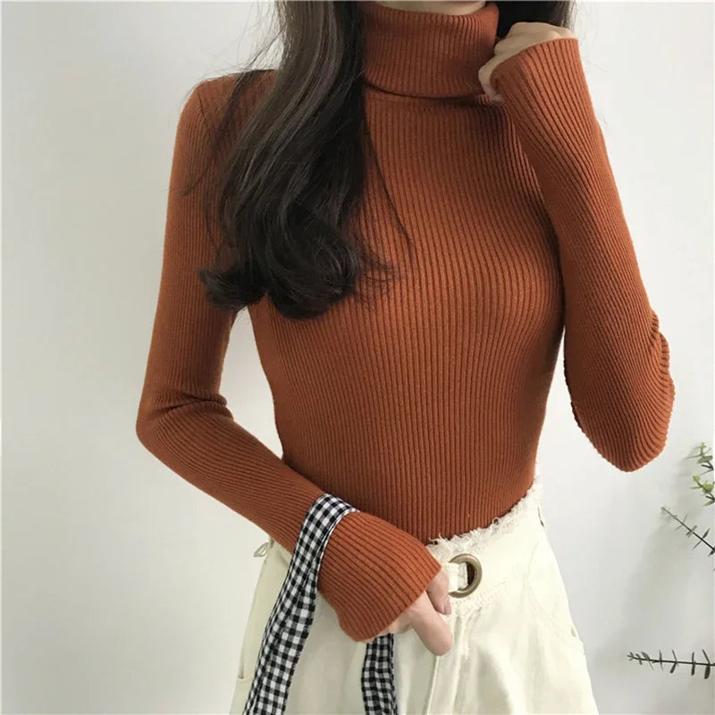 Autumn Winter Thick Sweater Women Knitted Ribbed Pullover Sweater