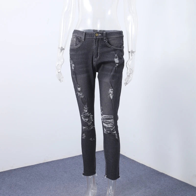 Women Ripped Jeans Tight Fitting