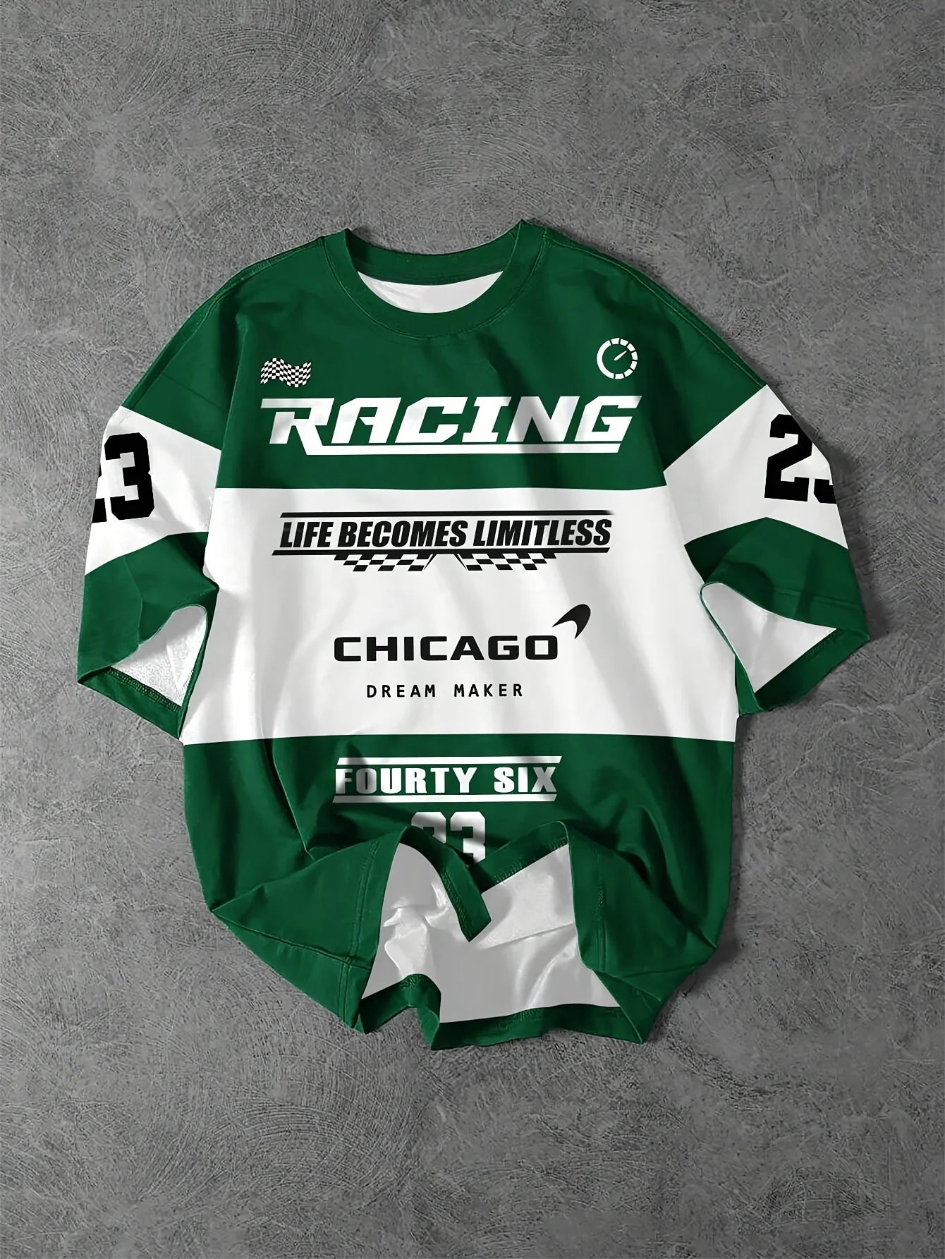Men's Racing Theme Plaid Flag Pattern Letter Print T-shirt