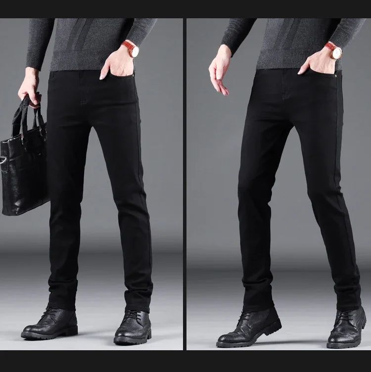 Men's Pure Black Slim Jeans Straight