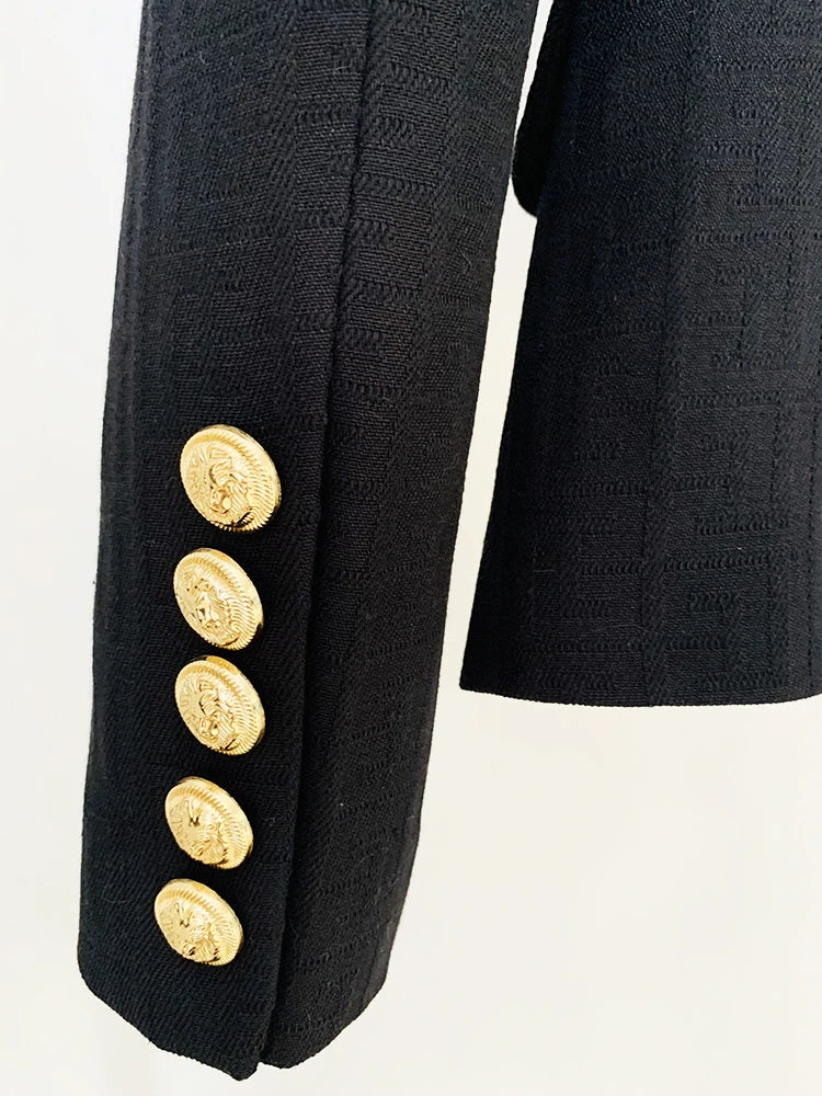 Designer Jacket Women's Double Breasted Lion Buttons Monogram Jacquard Belted Blazer