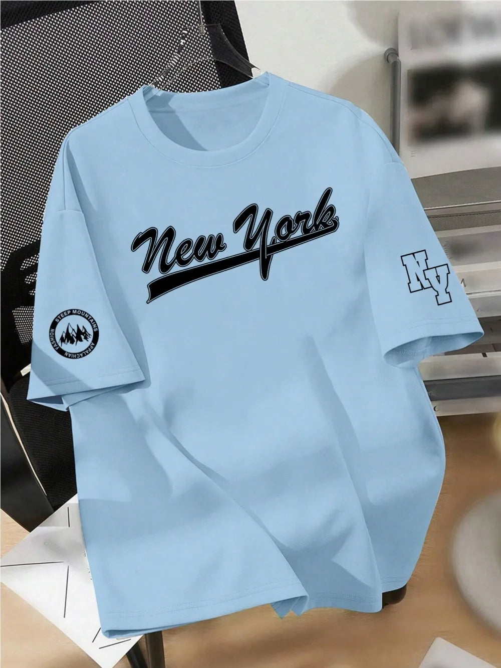 New men's summer design letter print soft and breathable round neck T-shirt