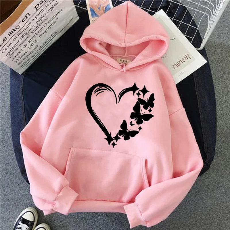 Combination of Love and Butterfly Pattern Long Sleeve Hoodies Women's