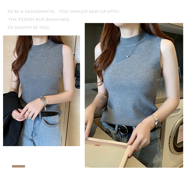 Versatile Knit Sleeveless Tops Women