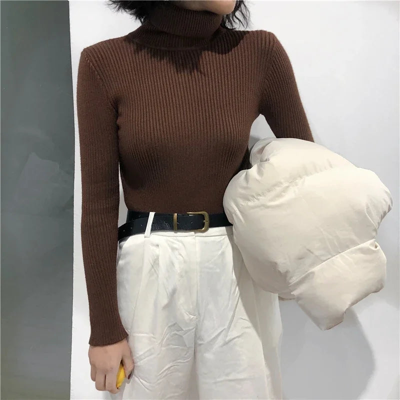 Autumn Winter Thick Sweater Women Knitted Ribbed Pullover Sweater