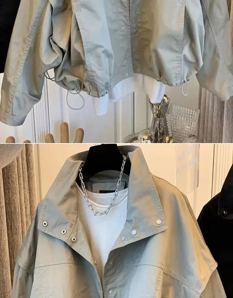 New Women's Trench Coat Outerwear Loose Short Jacket