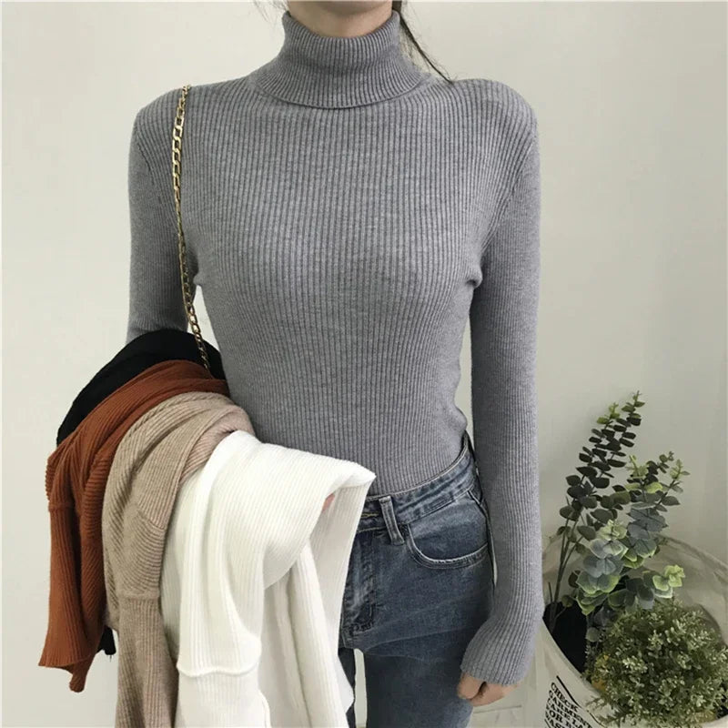 Autumn Winter Thick Sweater Women Knitted Ribbed Pullover Sweater