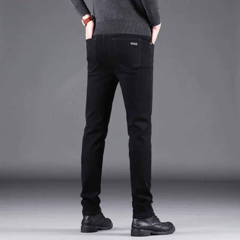 Men's Pure Black Slim Jeans Straight