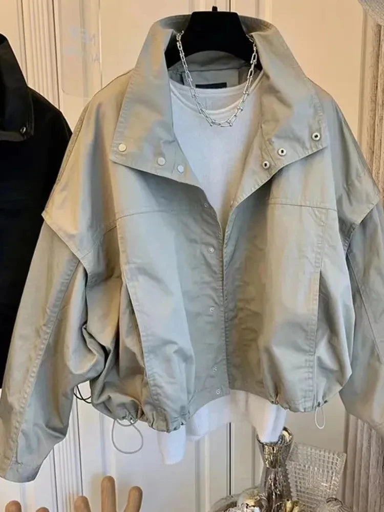 New Women's Trench Coat Outerwear Loose Short Jacket